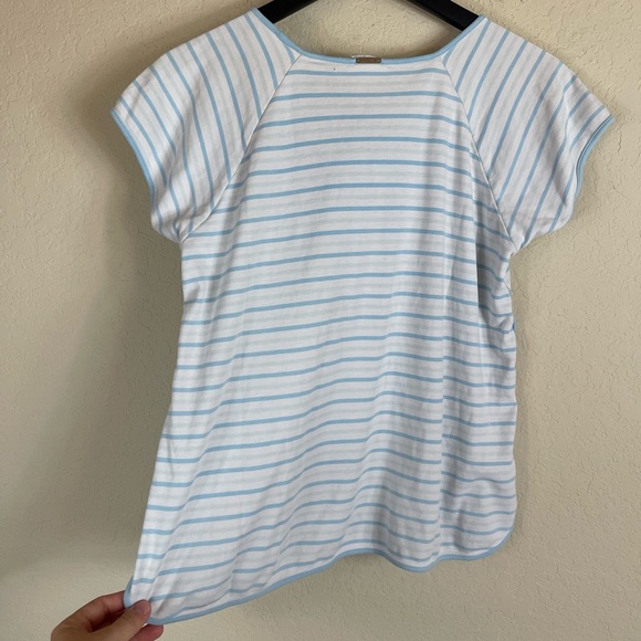 LAKE Pima Cotton Striped Pajama Top Short Sleeve in Blue Size Small - Picture 3 of 6